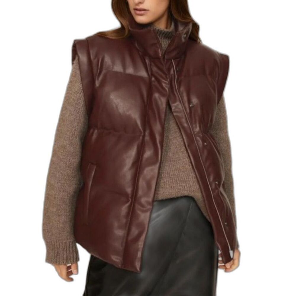 Peter Som Collective NWOT Women's Burgundy Vegan Leather Puffer Vest Size S
